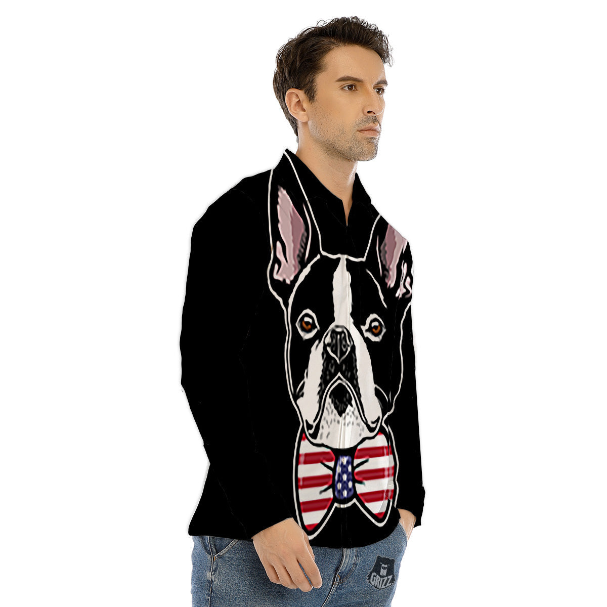 Puppy Faces Boston Terrier Print Men's Dress Shirts-grizzshop