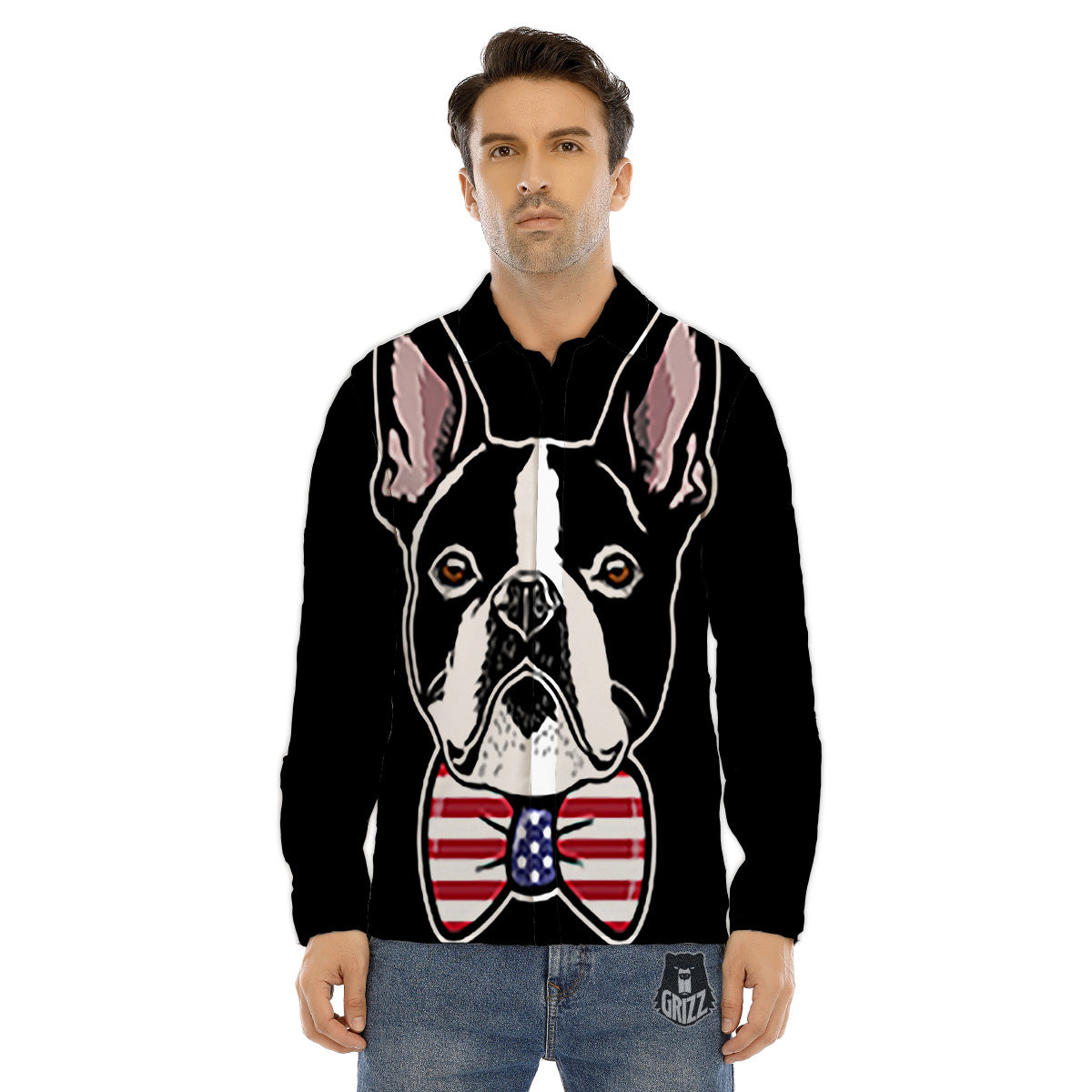 Puppy Faces Boston Terrier Print Men's Dress Shirts-grizzshop