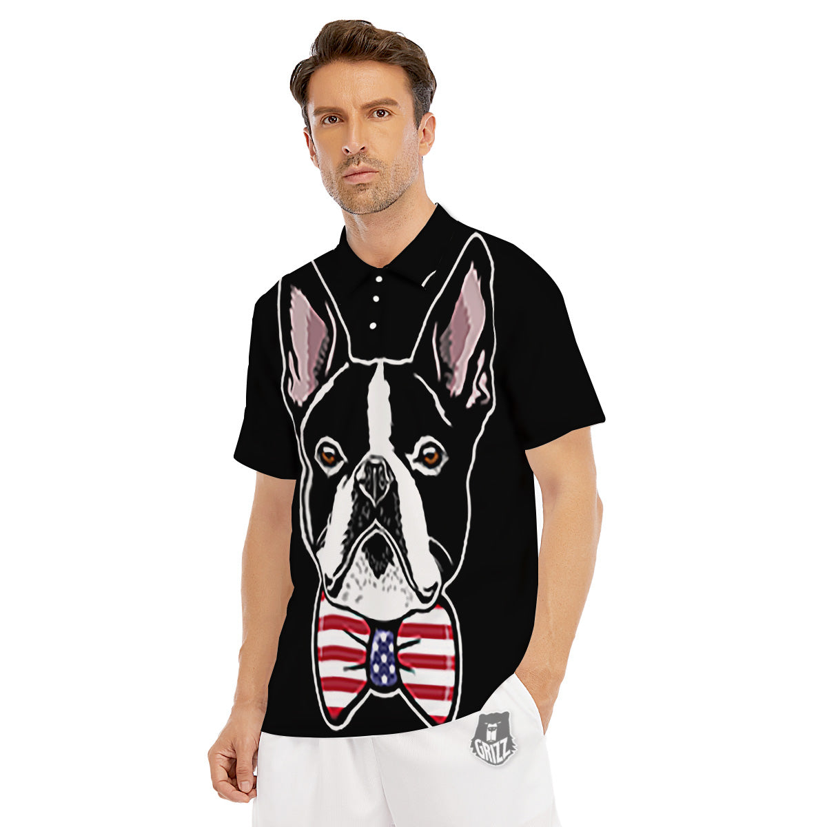 Puppy Faces Boston Terrier Print Men's Golf Shirts-grizzshop