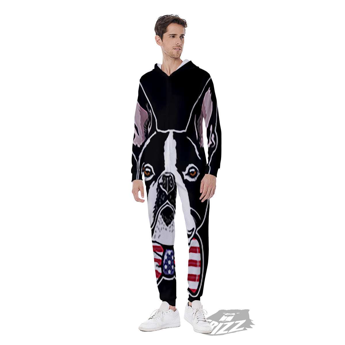 Puppy Faces Boston Terrier Print Men's Jumpsuit-grizzshop