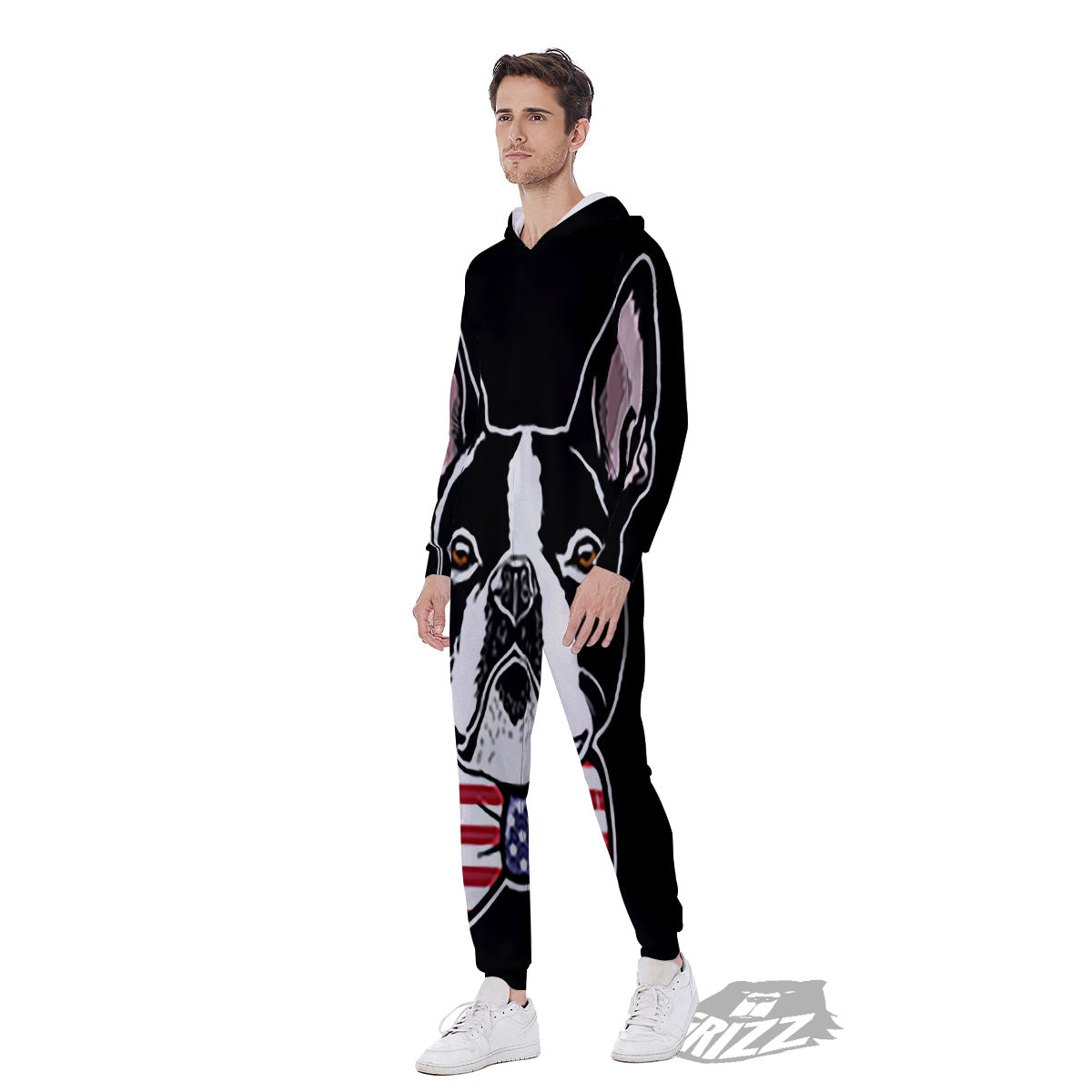 Puppy Faces Boston Terrier Print Men's Jumpsuit-grizzshop
