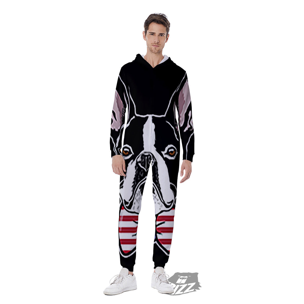 Puppy Faces Boston Terrier Print Men's Jumpsuit-grizzshop