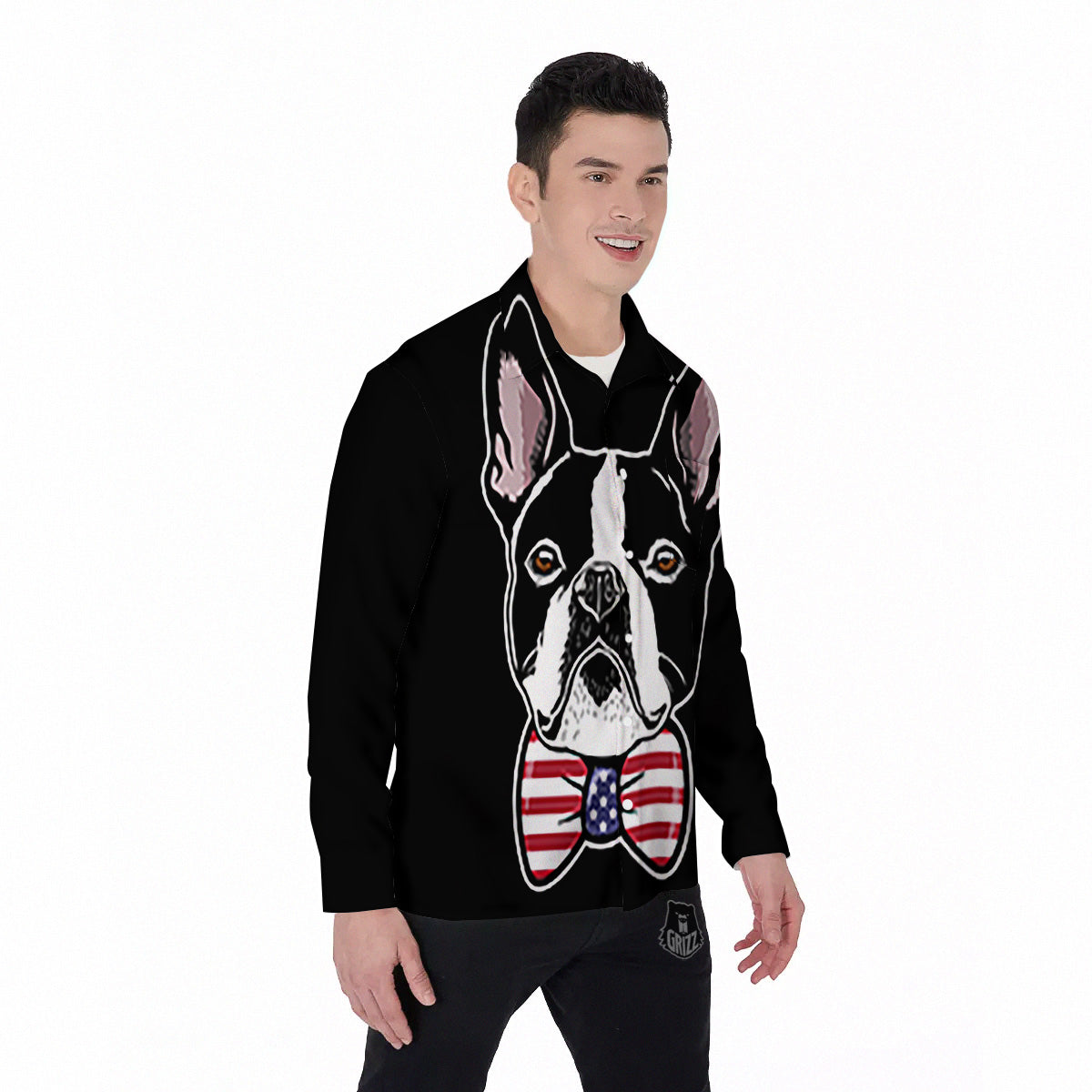 Puppy Faces Boston Terrier Print Men's Long Sleeve Shirts-grizzshop
