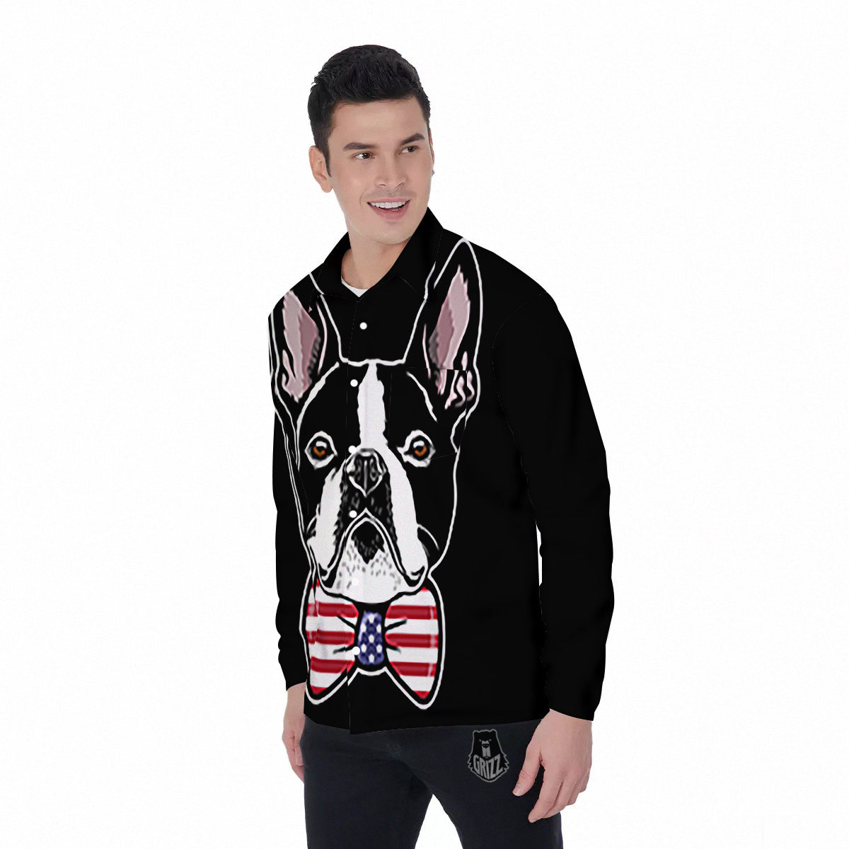 Puppy Faces Boston Terrier Print Men's Long Sleeve Shirts-grizzshop