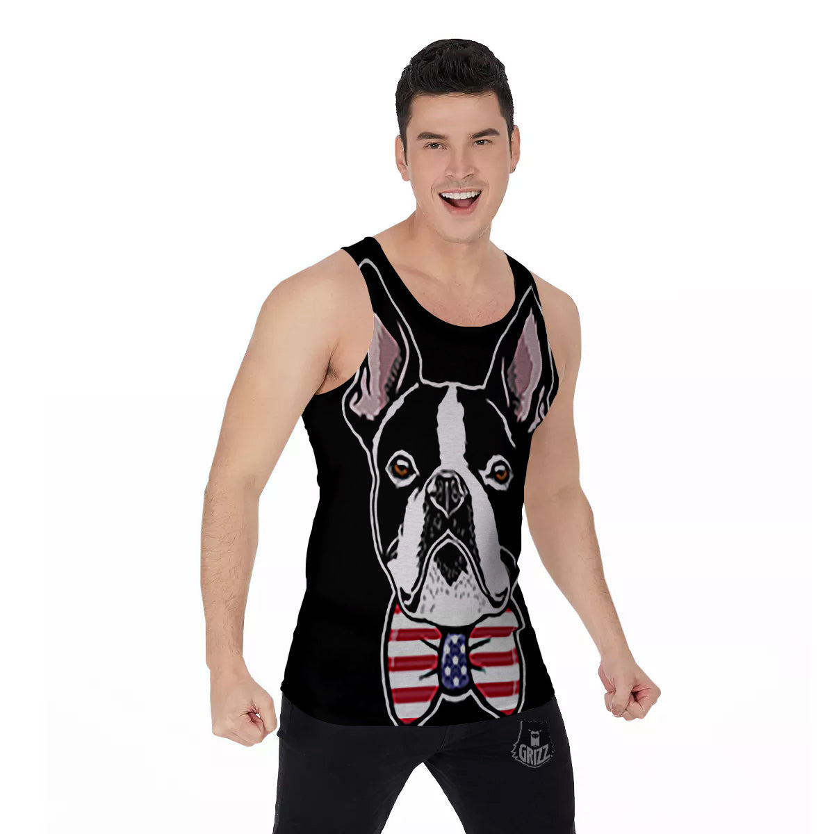 Puppy Faces Boston Terrier Print Men's Tank Top-grizzshop