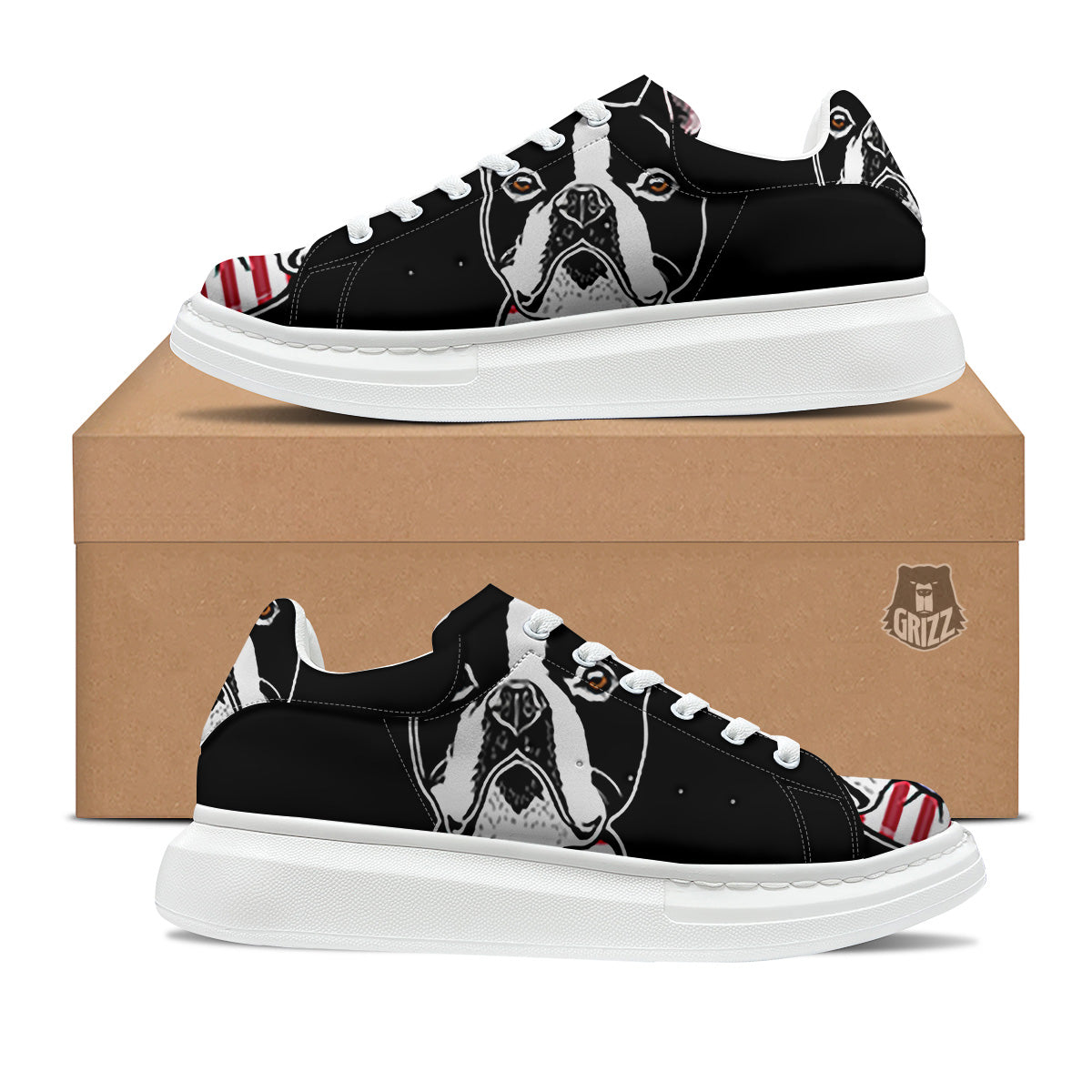Puppy Faces Boston Terrier Print Platform Shoes-grizzshop