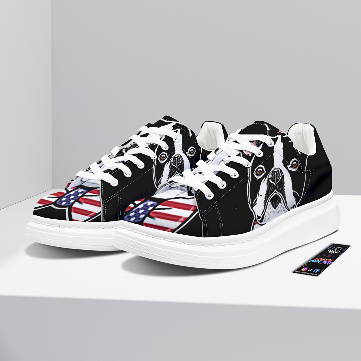 Puppy Faces Boston Terrier Print Platform Shoes-grizzshop