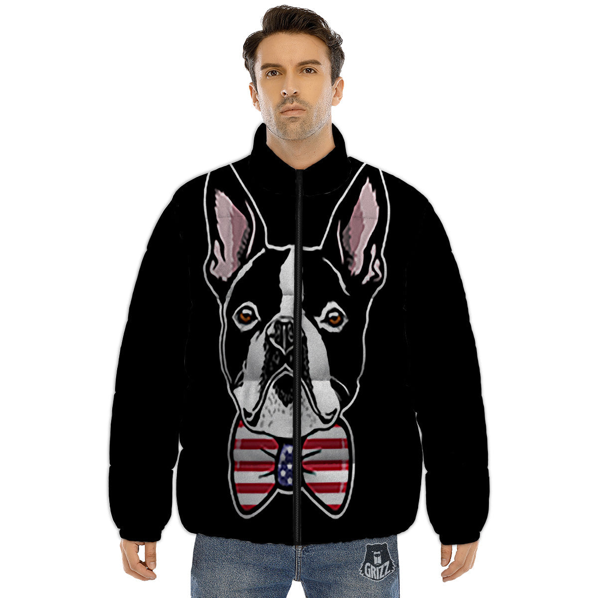 Puppy Faces Boston Terrier Print Puffer Jacket-grizzshop