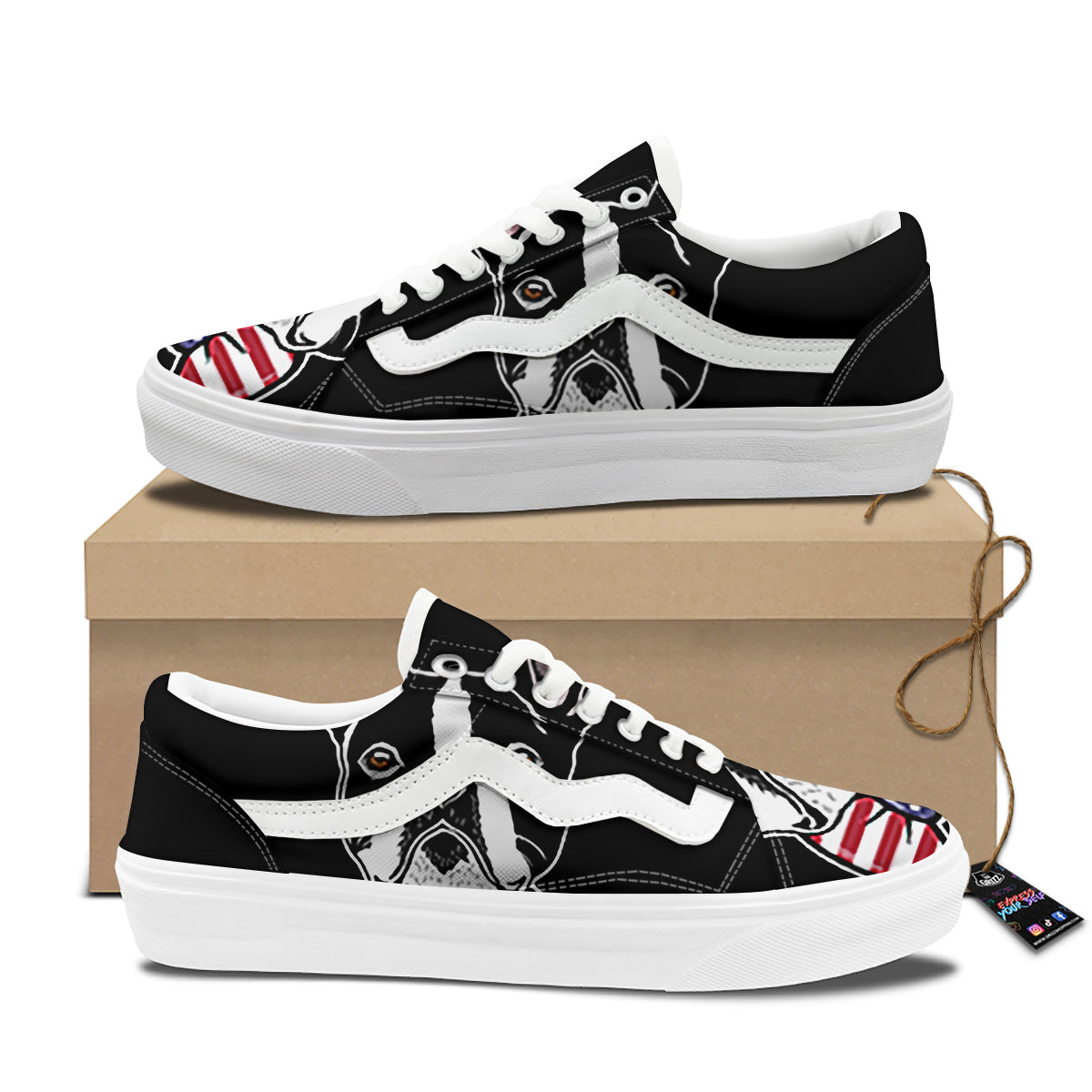 Puppy Faces Boston Terrier Print Skate Shoes-grizzshop