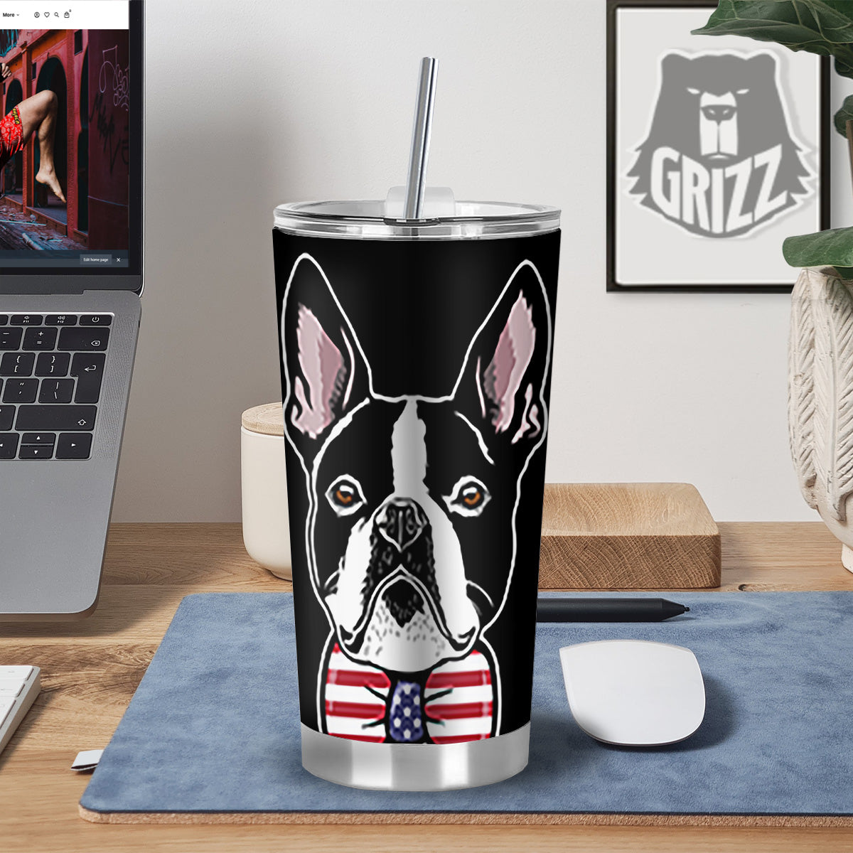 Puppy Faces Boston Terrier Print Tumbler-grizzshop