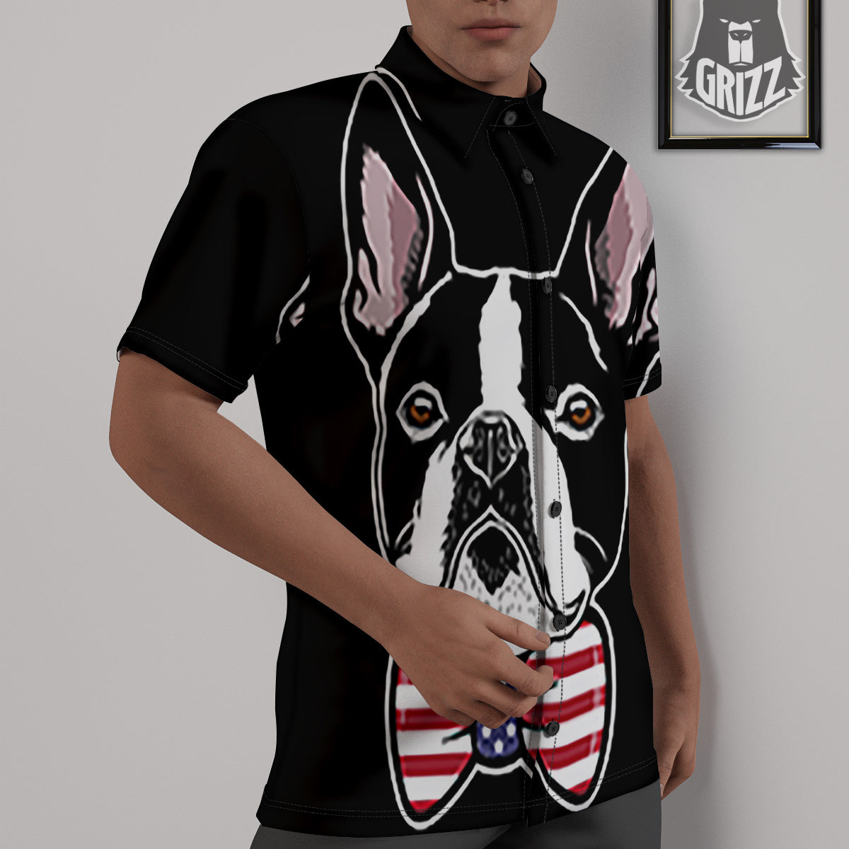 Puppy Faces Boston Terrier Print Untucked Shirts-grizzshop