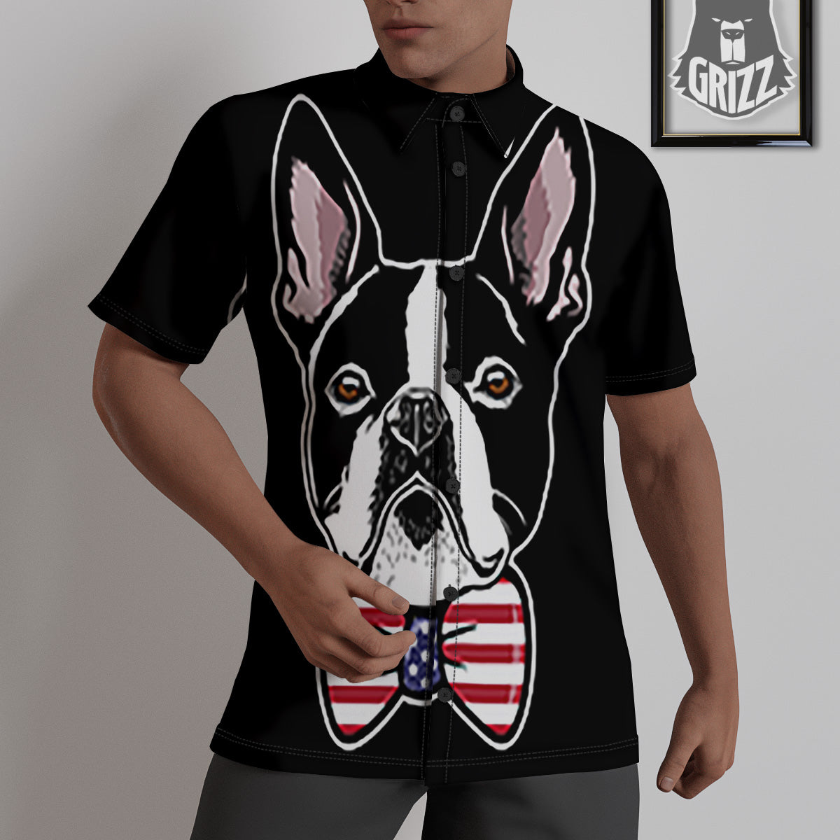 Puppy Faces Boston Terrier Print Untucked Shirts-grizzshop