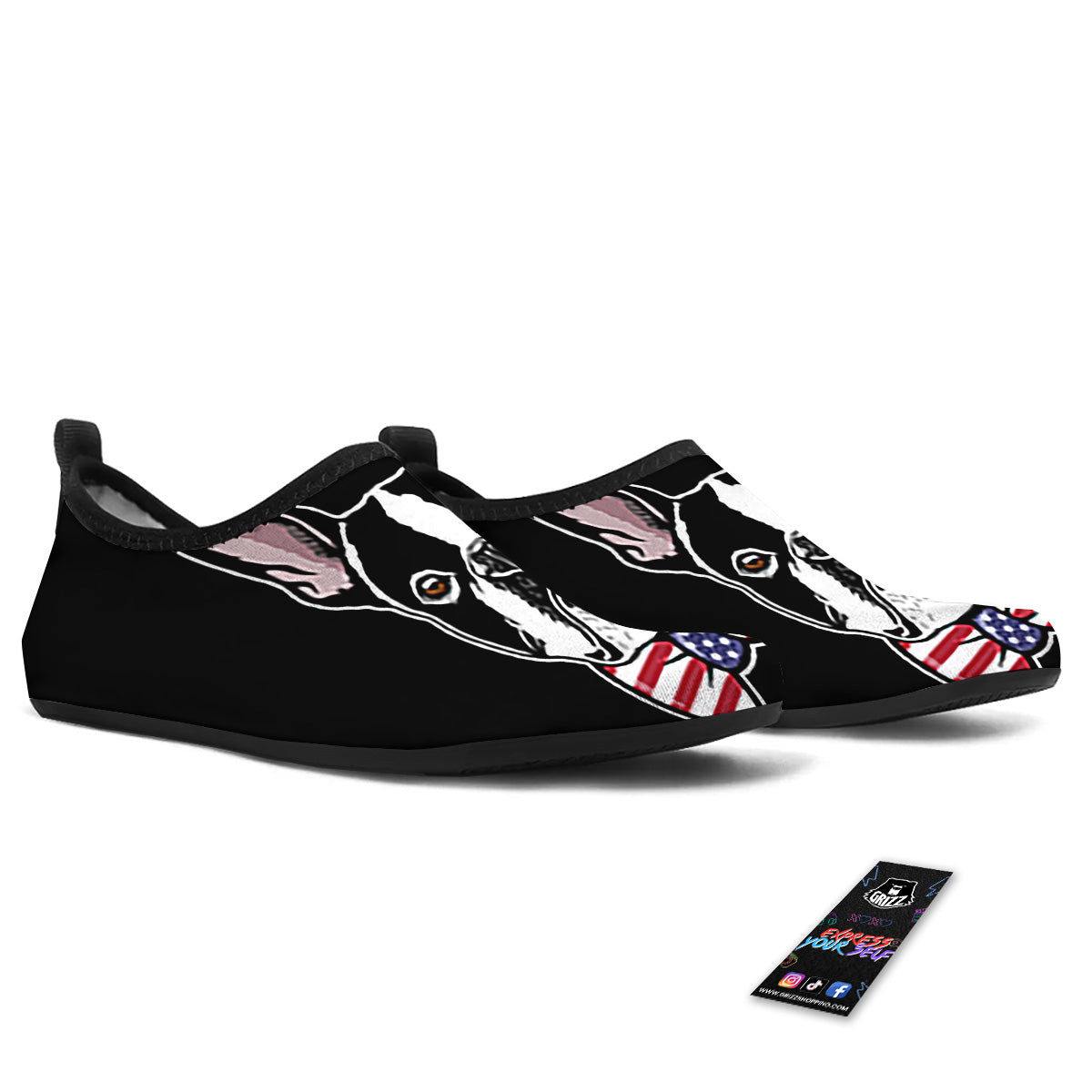Puppy Faces Boston Terrier Print Water Shoes-grizzshop