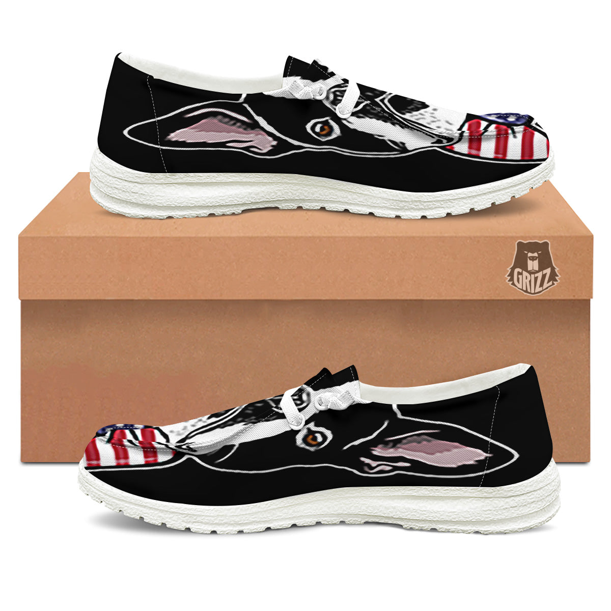 Puppy Faces Boston Terrier Print White Loafers-grizzshop