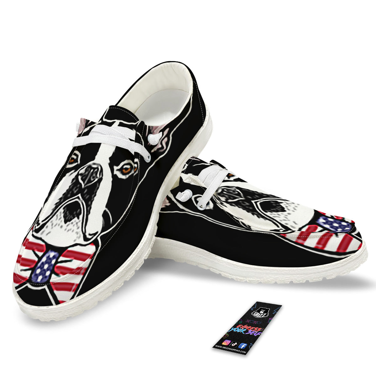 Puppy Faces Boston Terrier Print White Loafers-grizzshop