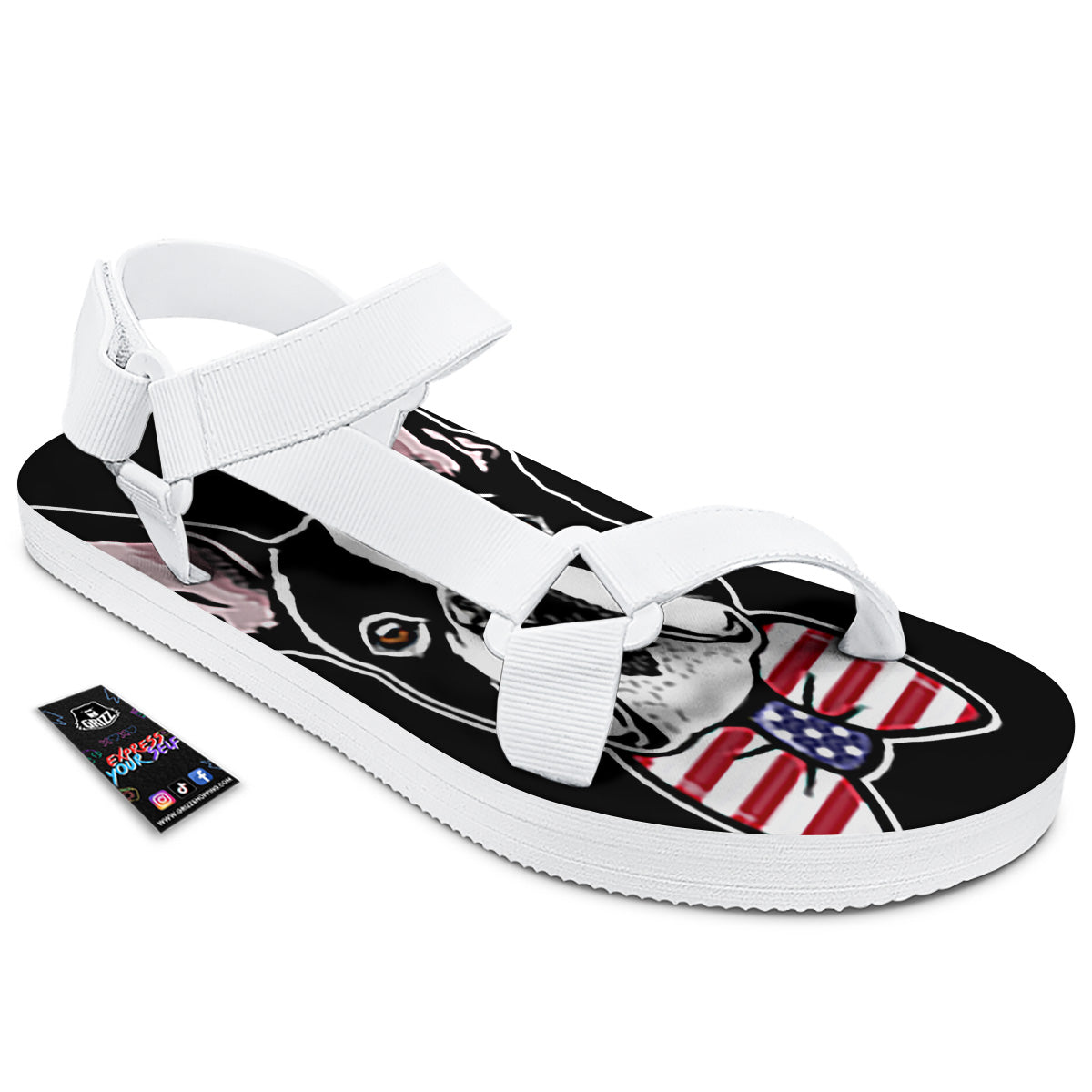 Puppy Faces Boston Terrier Print White Open Toe Sandals-grizzshop