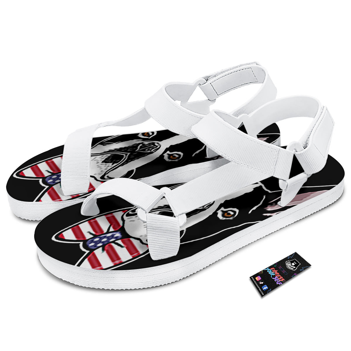 Puppy Faces Boston Terrier Print White Open Toe Sandals-grizzshop
