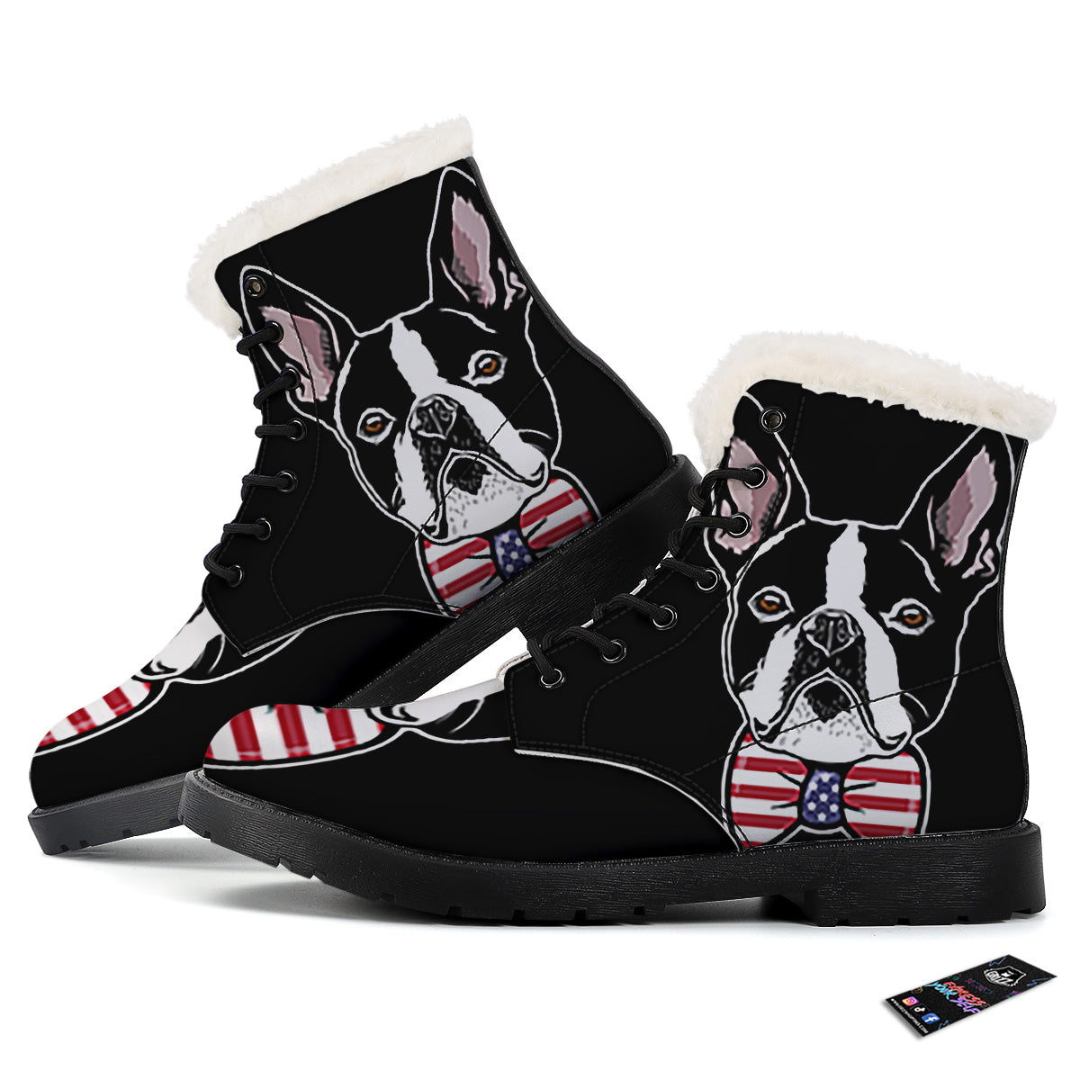 Puppy Faces Boston Terrier Print Winter Boots-grizzshop
