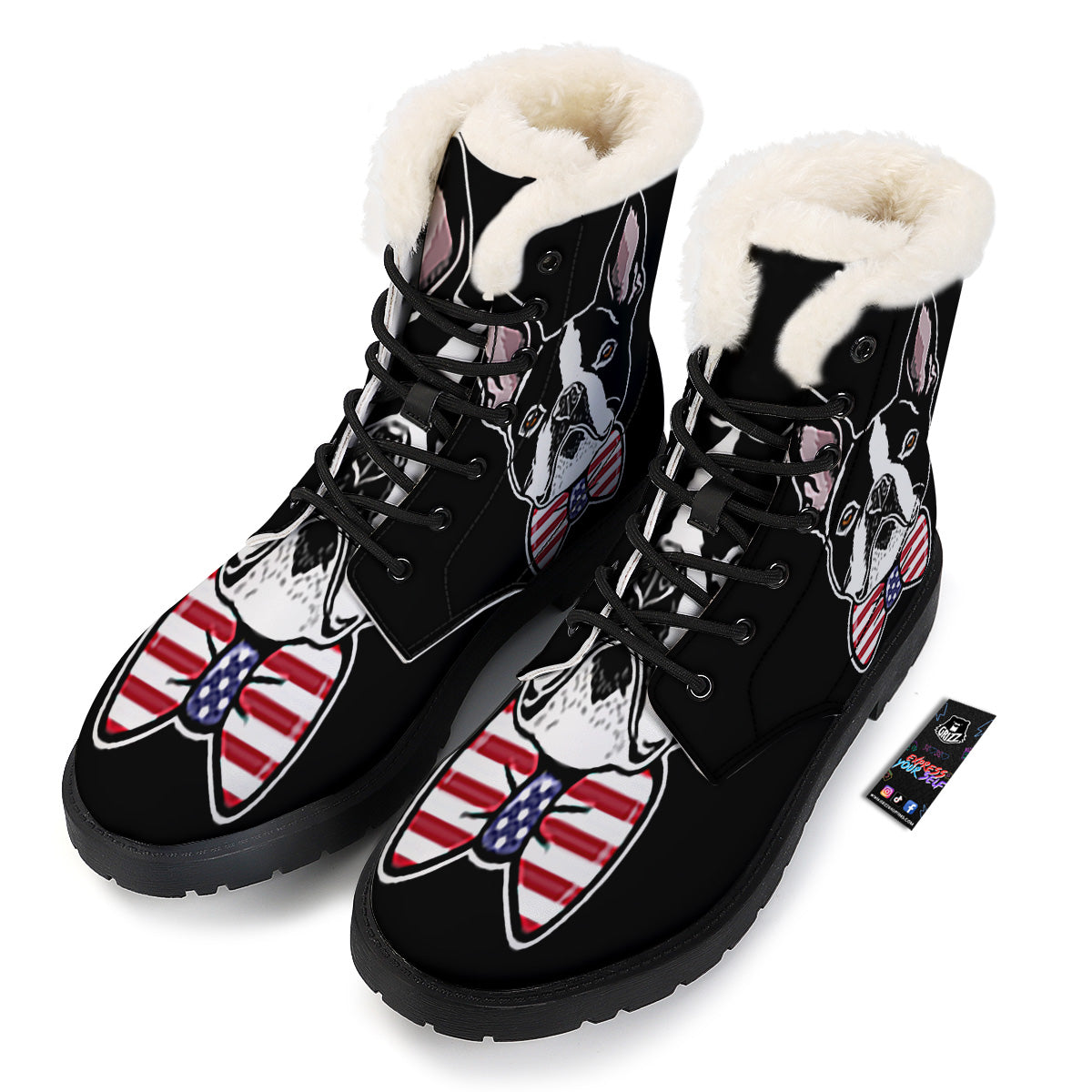 Puppy Faces Boston Terrier Print Winter Boots-grizzshop