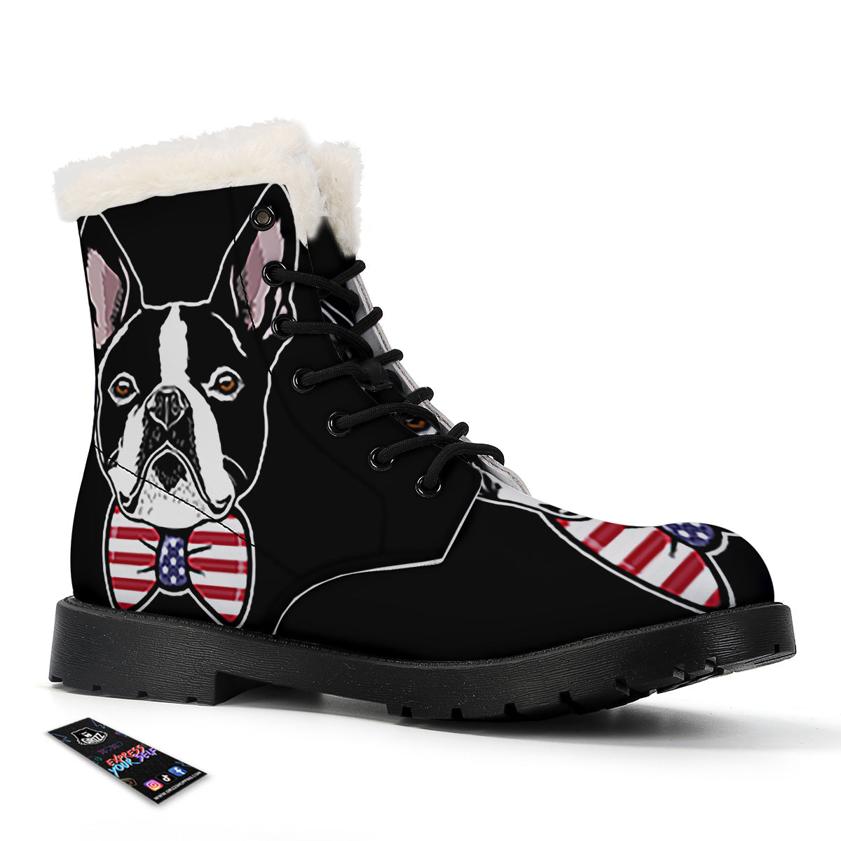 Puppy Faces Boston Terrier Print Winter Boots-grizzshop