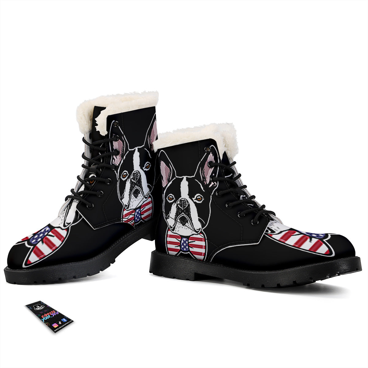Puppy Faces Boston Terrier Print Winter Boots-grizzshop