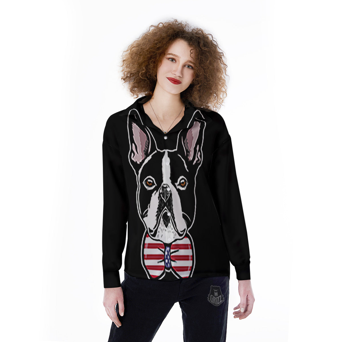 Puppy Faces Boston Terrier Print Women's Long Sleeve Shirts-grizzshop