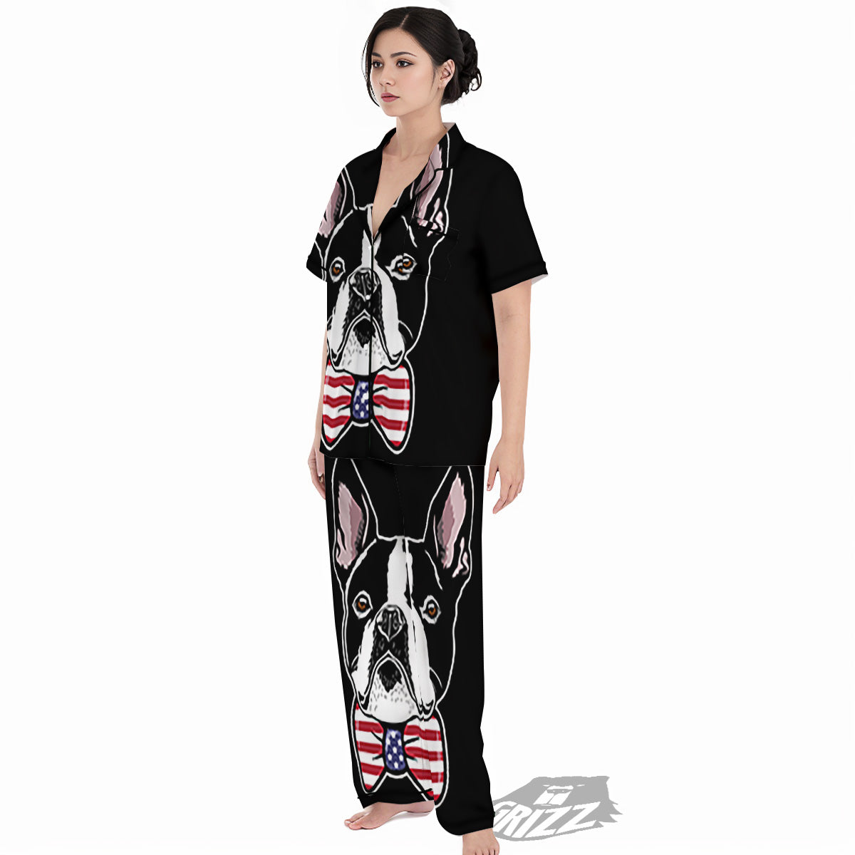 Puppy Faces Boston Terrier Print Women's Pajamas Set-grizzshop