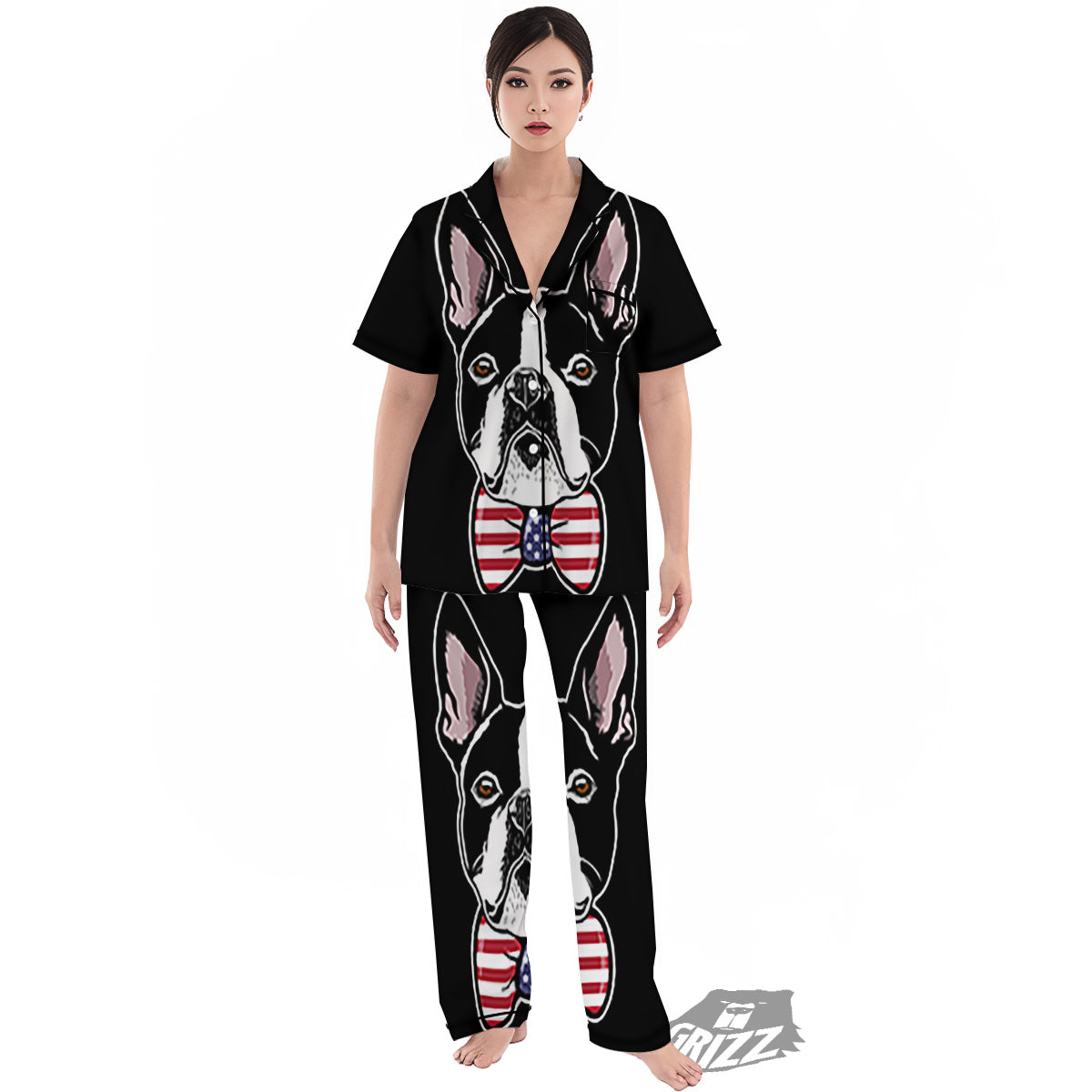 Puppy Faces Boston Terrier Print Women's Pajamas Set-grizzshop