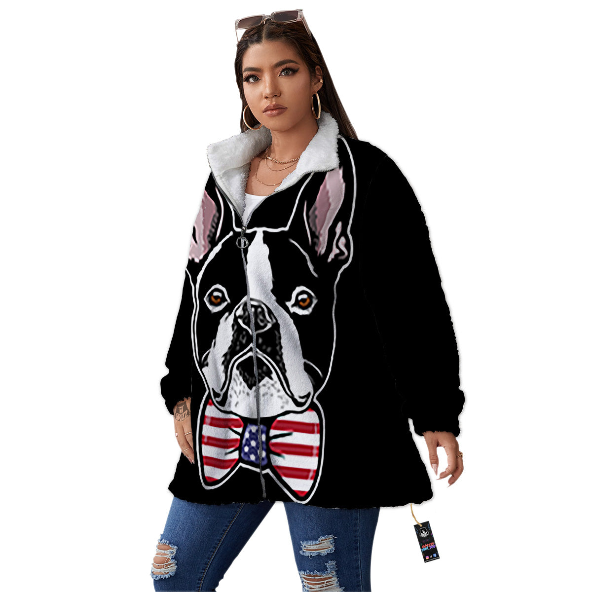Puppy Faces Boston Terrier Print Women's Sherpa Jacket-grizzshop
