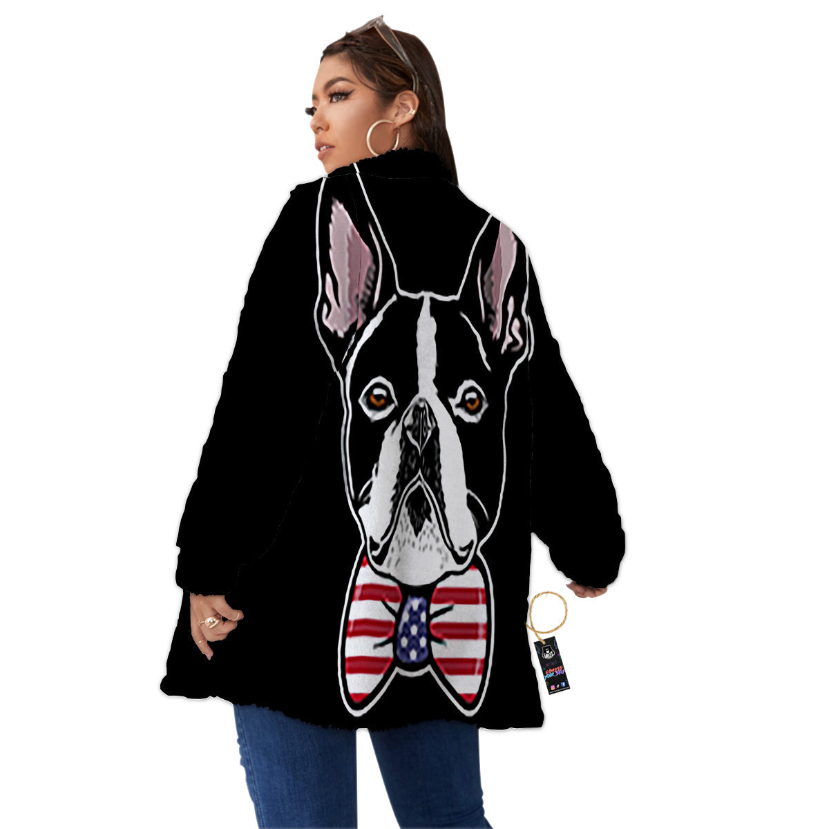 Puppy Faces Boston Terrier Print Women's Sherpa Jacket-grizzshop