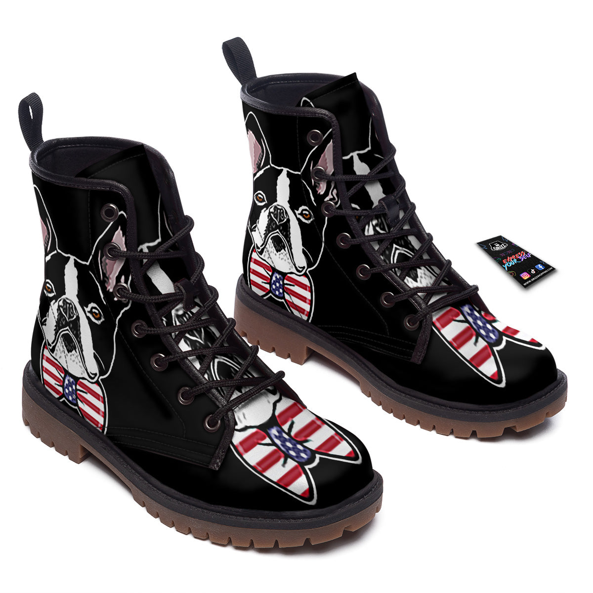 Puppy Faces Boston Terrier Print Work Boots-grizzshop