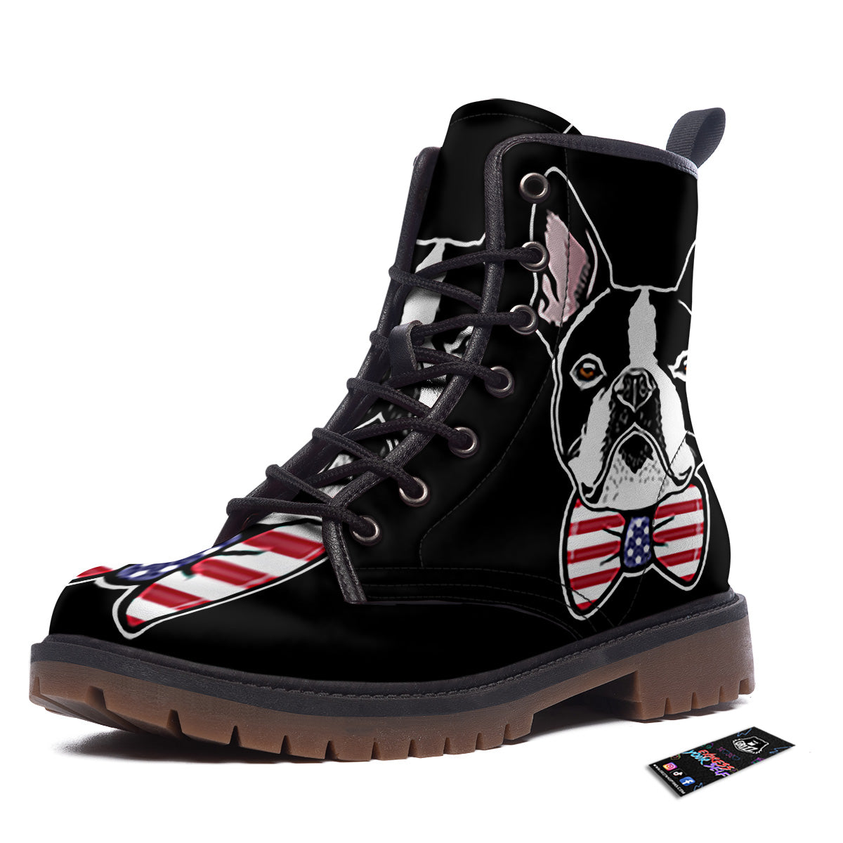 Puppy Faces Boston Terrier Print Work Boots-grizzshop