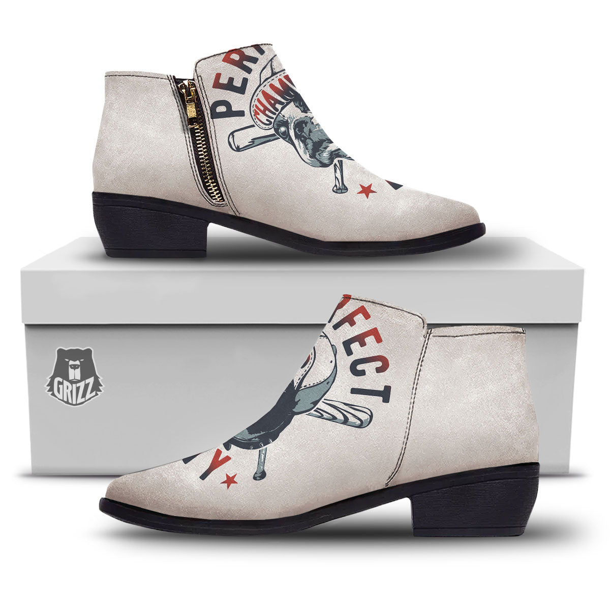 Puppy French Bulldog And Baseball Print Ankle Boots-grizzshop