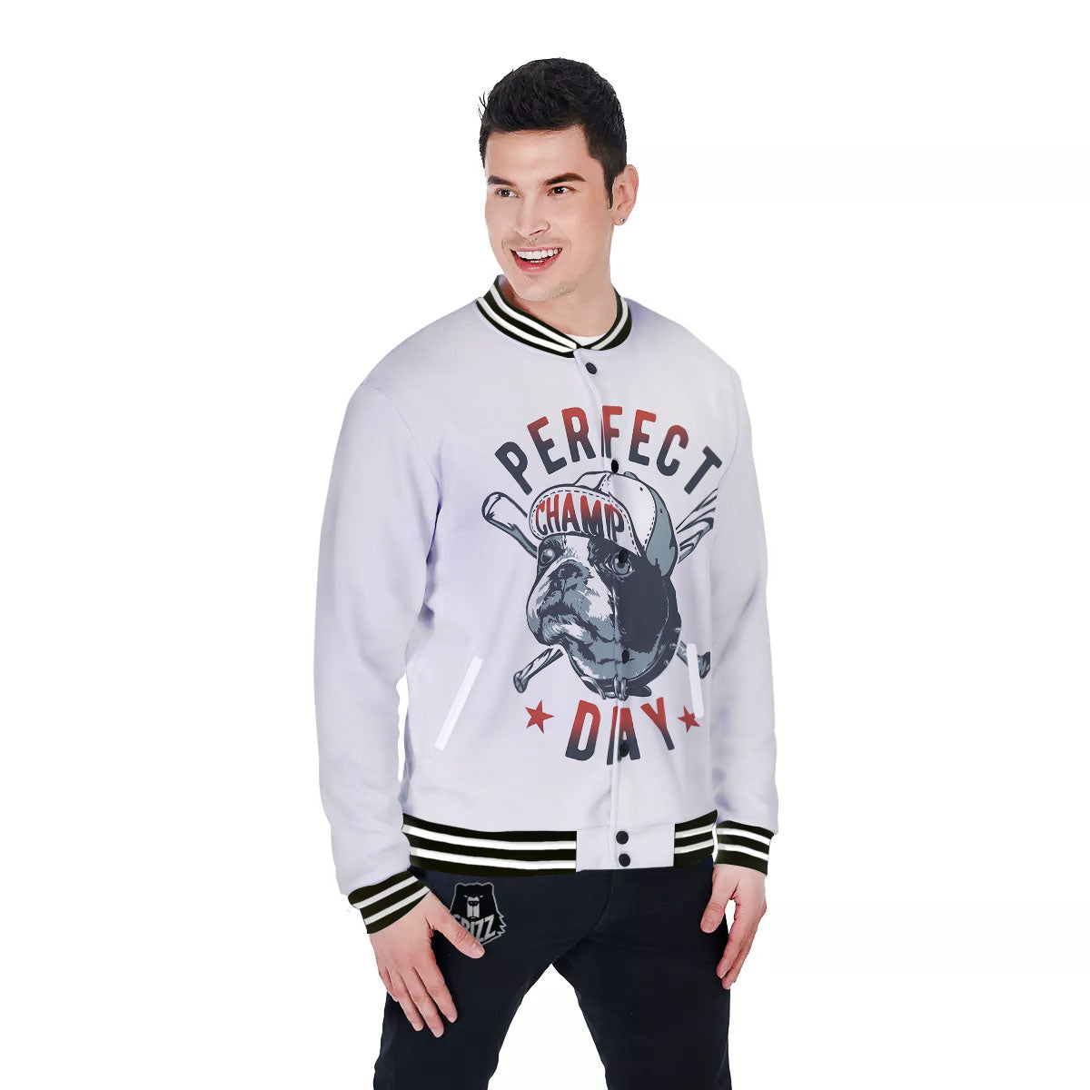Puppy French Bulldog And Baseball Print Baseball Jacket-grizzshop