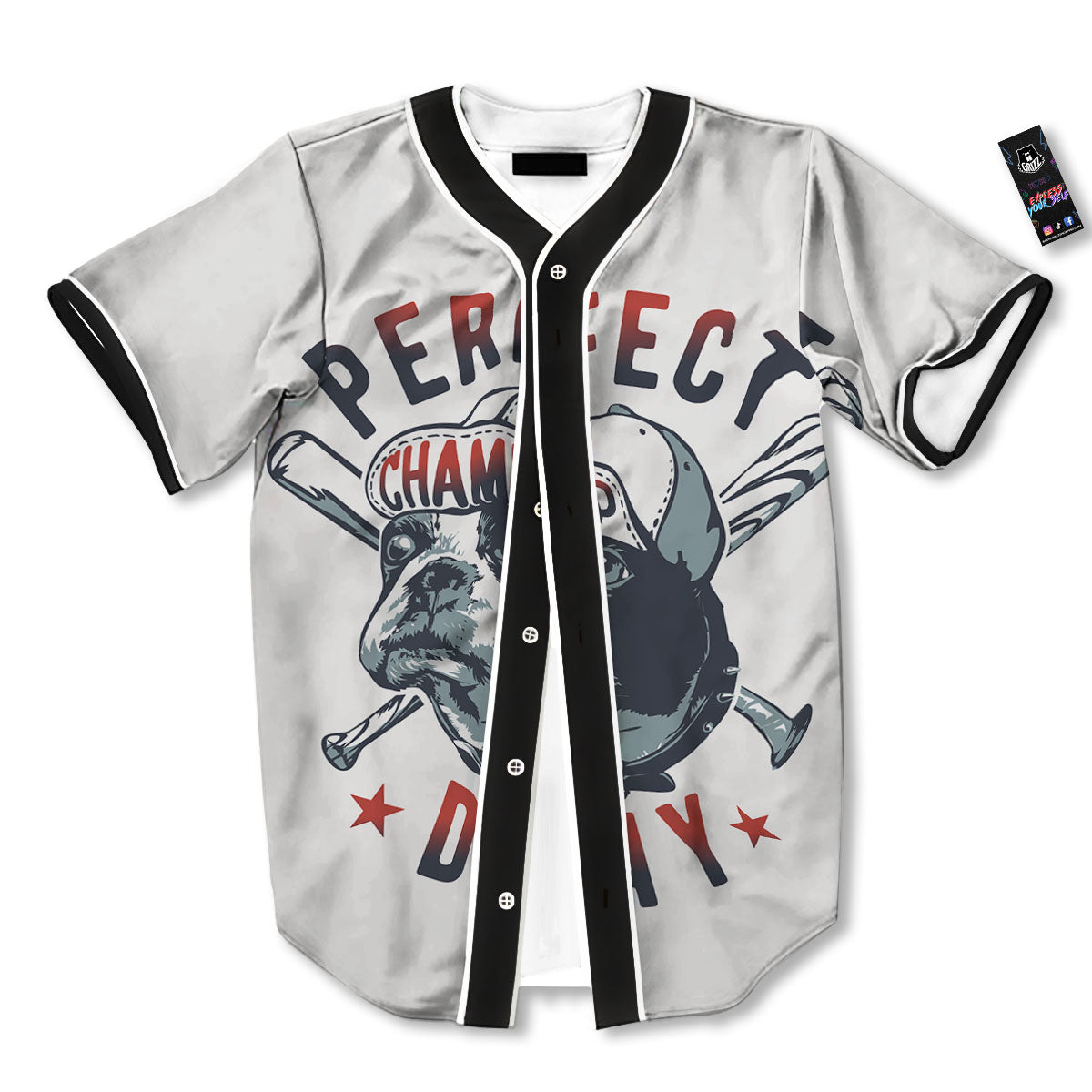 Puppy French Bulldog And Baseball Print Baseball Jersey-grizzshop