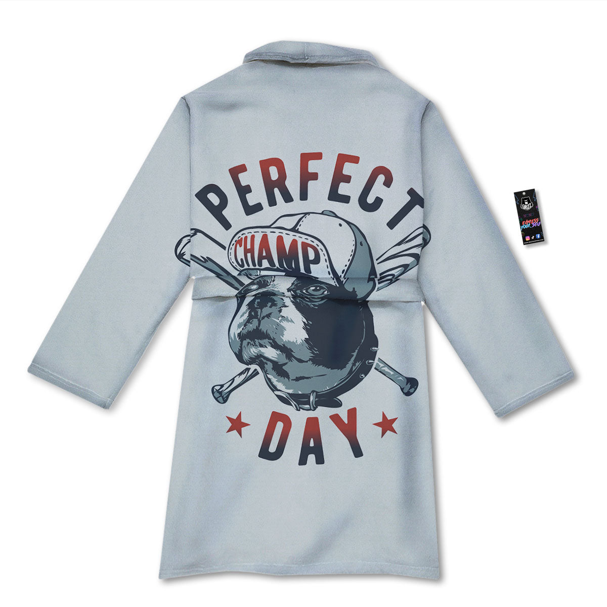 Puppy French Bulldog And Baseball Print Bathrobe-grizzshop