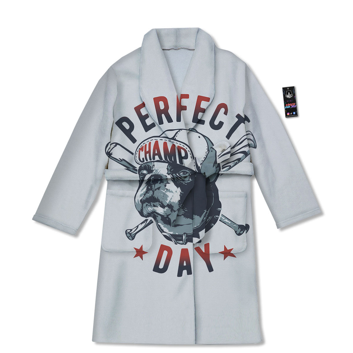 Puppy French Bulldog And Baseball Print Bathrobe-grizzshop