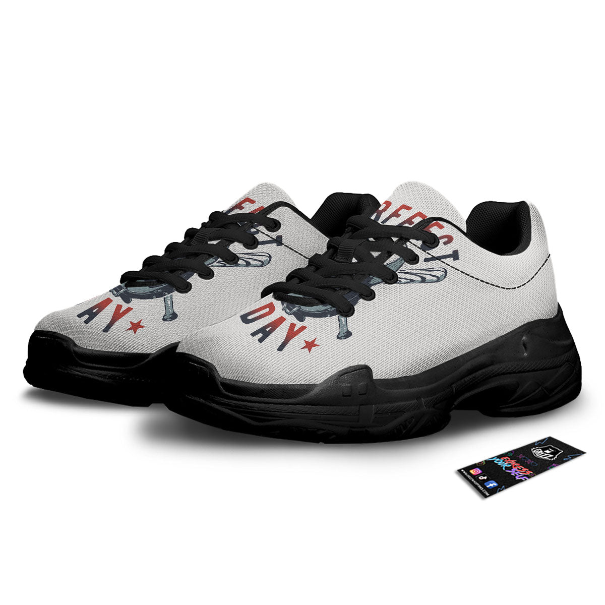 Puppy French Bulldog And Baseball Print Black Chunky Shoes-grizzshop