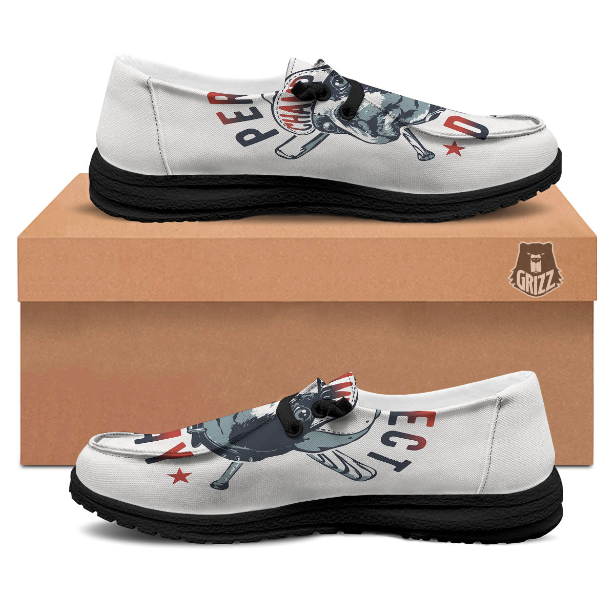 Puppy French Bulldog And Baseball Print Black Loafers-grizzshop