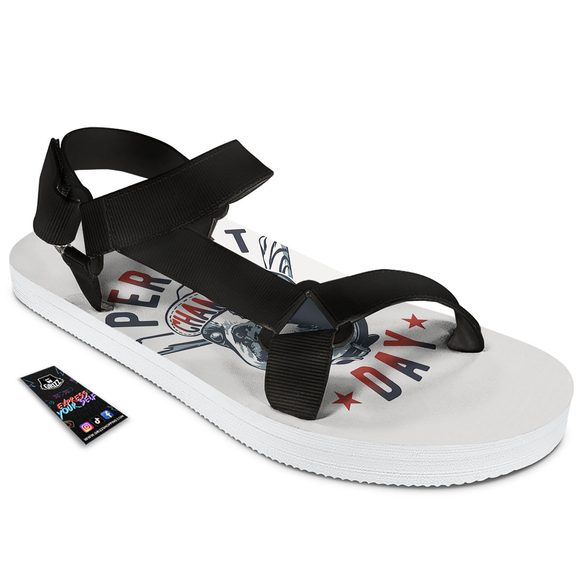Puppy French Bulldog And Baseball Print Black Open Toe Sandals-grizzshop