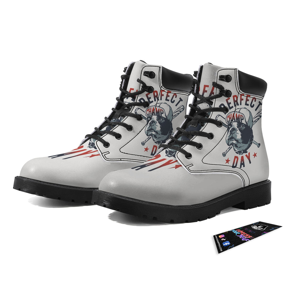 Puppy French Bulldog And Baseball Print Boots-grizzshop
