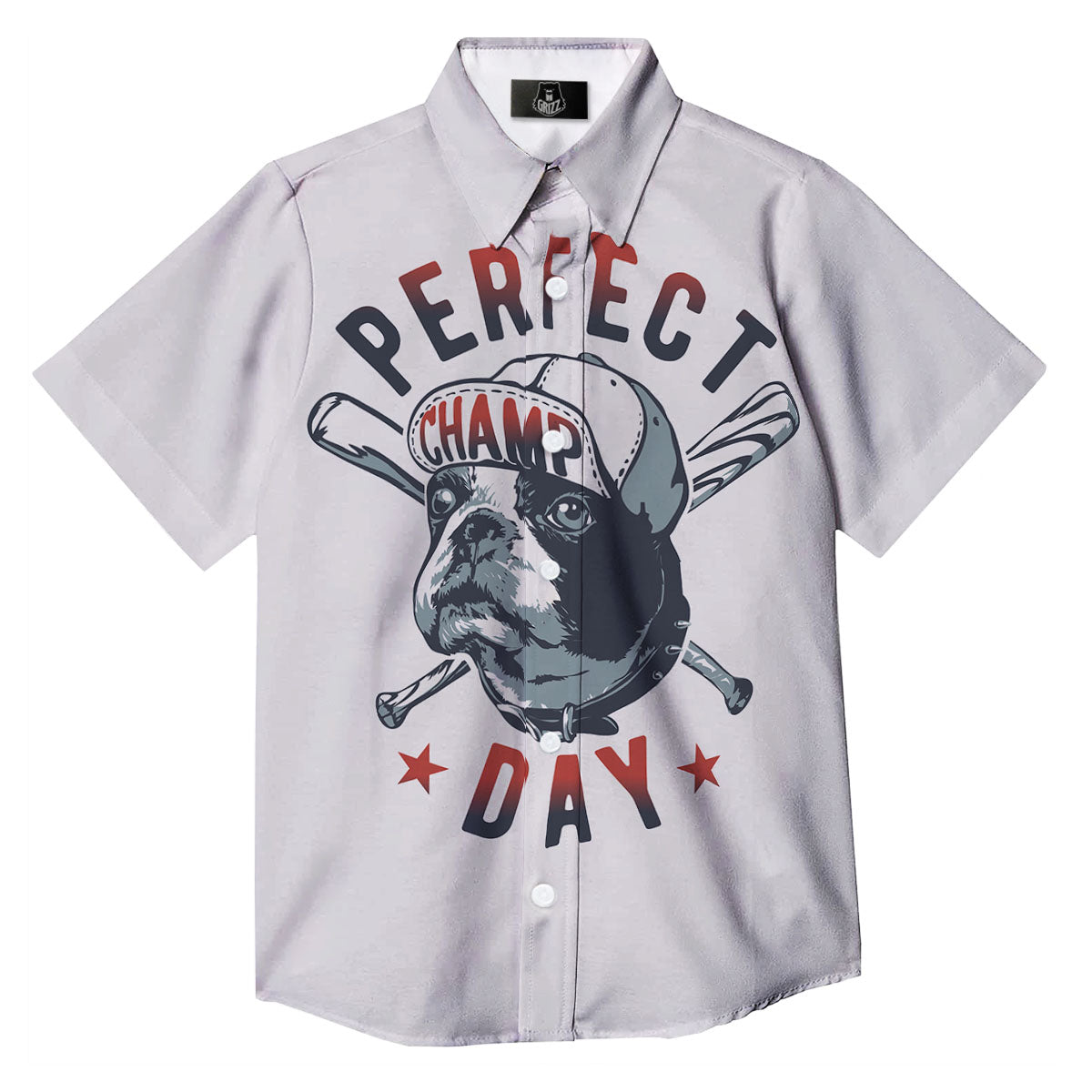 Puppy French Bulldog And Baseball Print Button Up Shirt-grizzshop