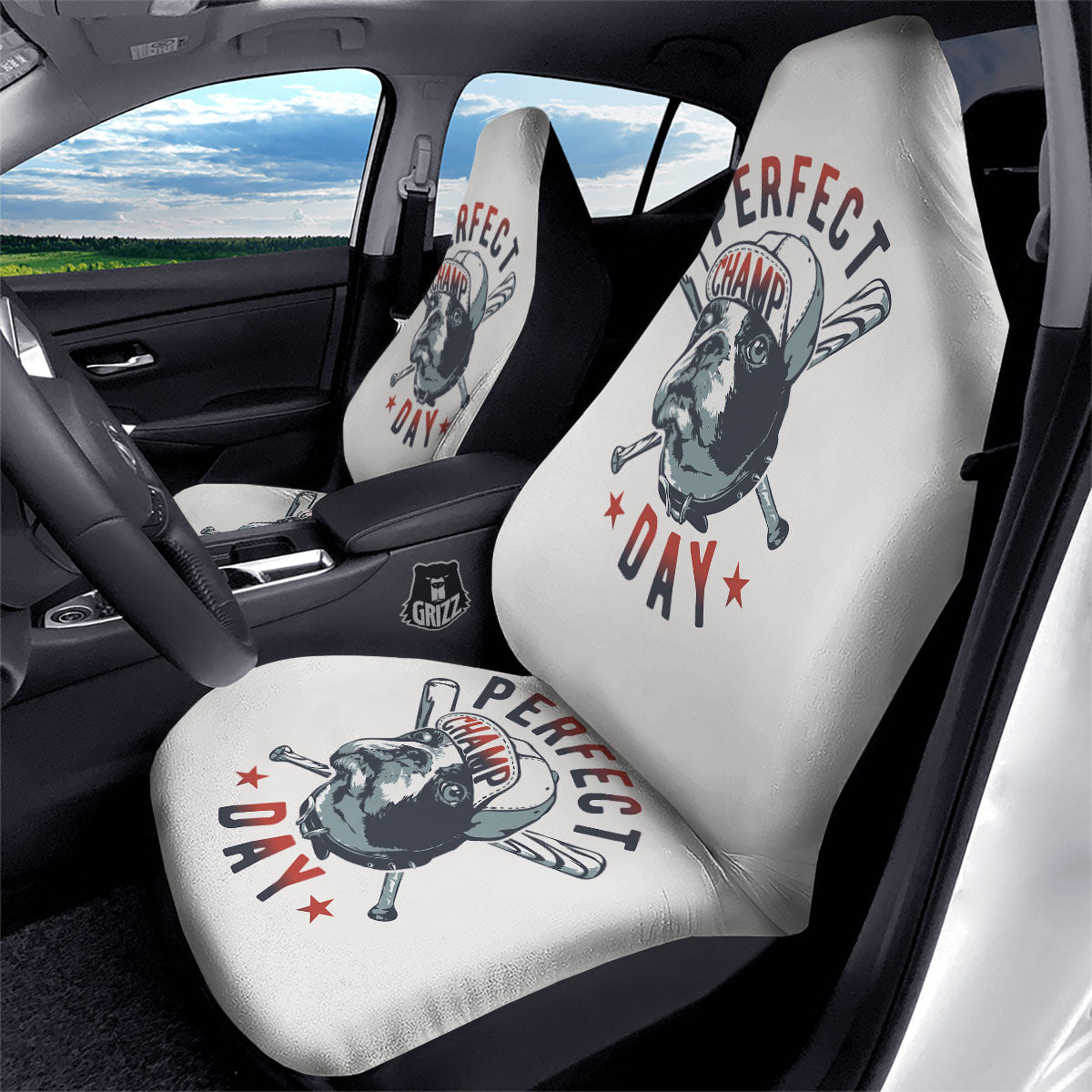 Puppy French Bulldog And Baseball Print Car Seat Covers-grizzshop