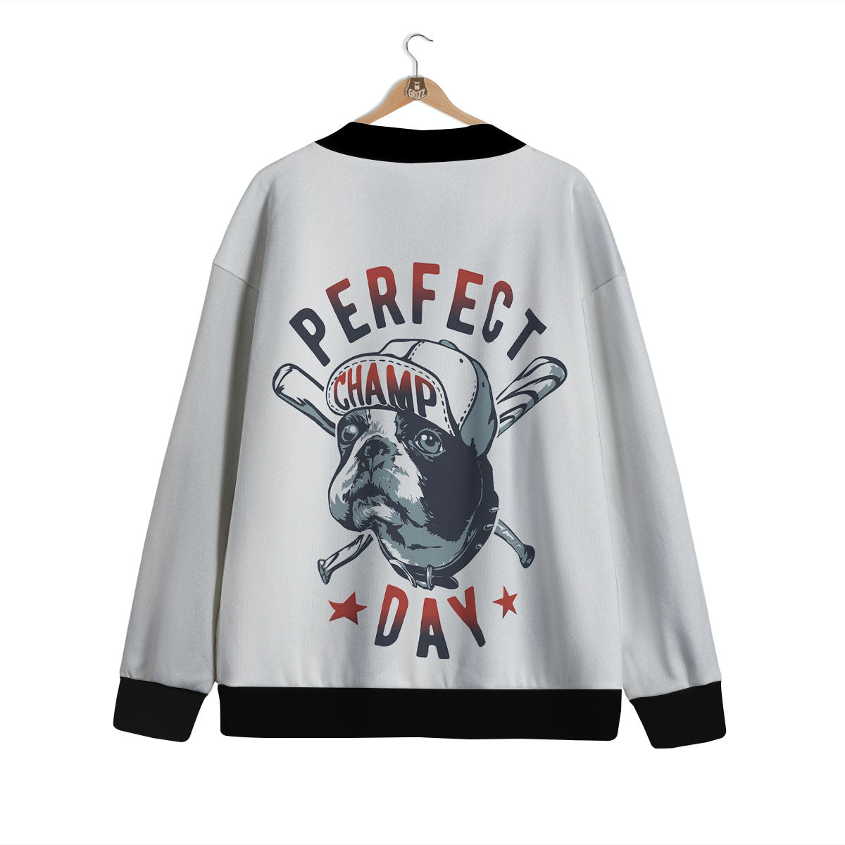 Puppy French Bulldog And Baseball Print Cardigan-grizzshop