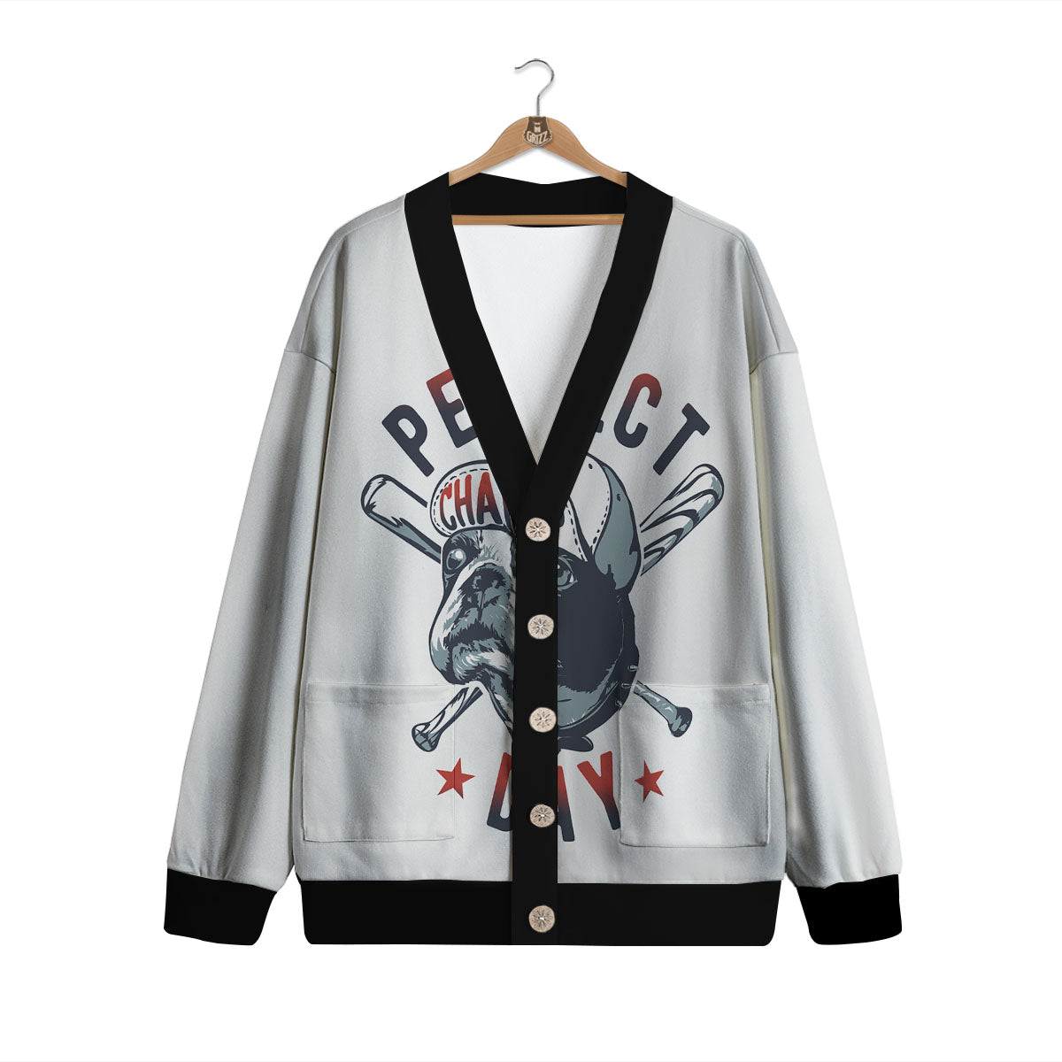 Puppy French Bulldog And Baseball Print Cardigan-grizzshop