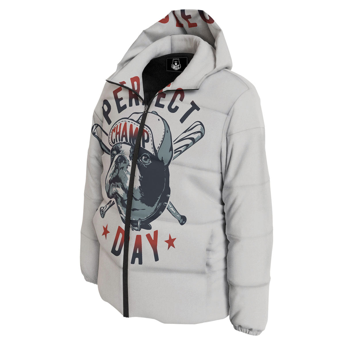 Puppy French Bulldog And Baseball Print Down Jacket-grizzshop