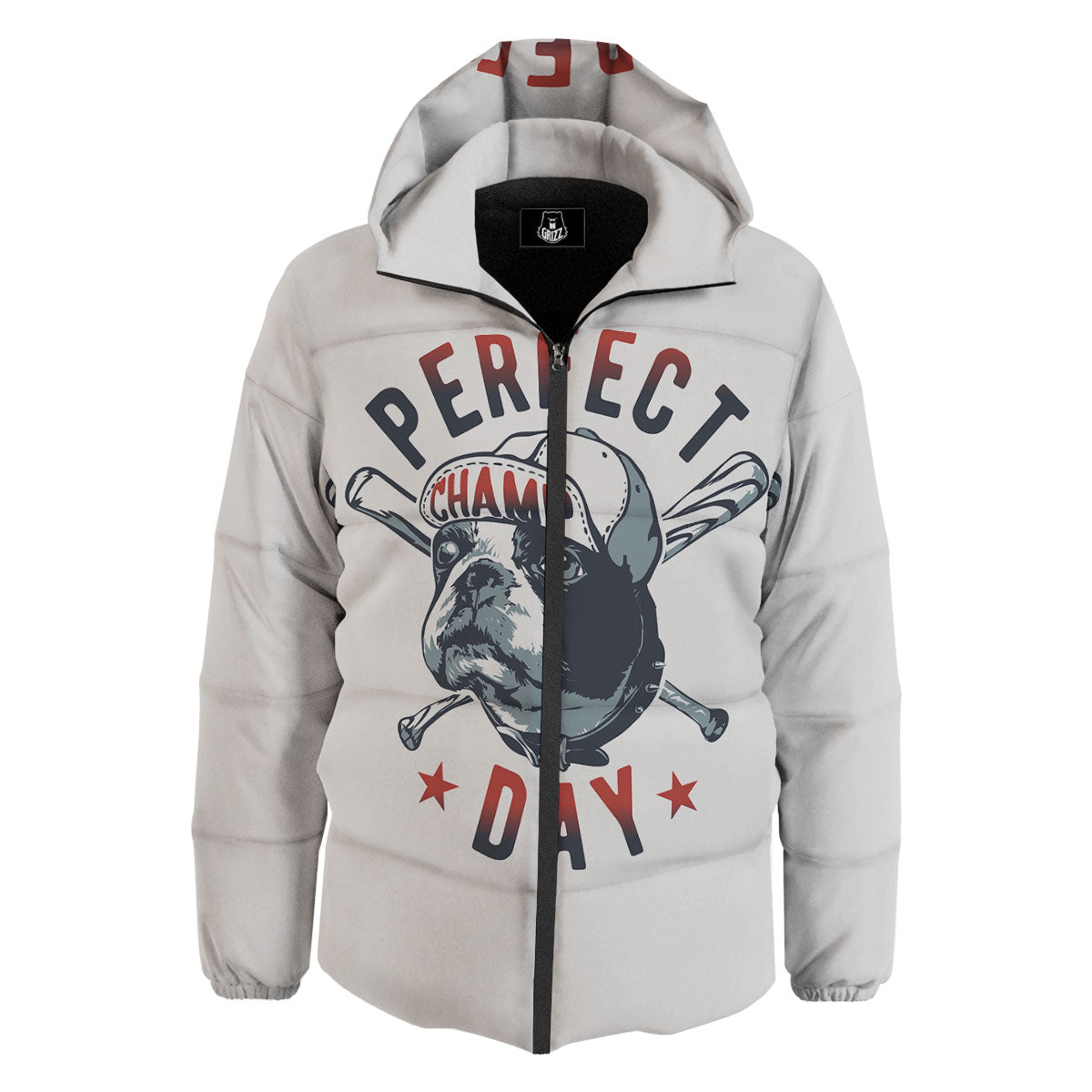Puppy French Bulldog And Baseball Print Down Jacket-grizzshop