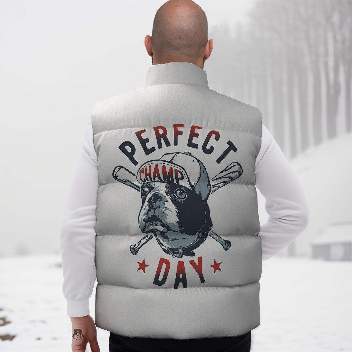 Puppy French Bulldog And Baseball Print Down Vest