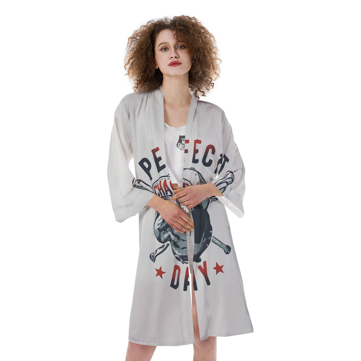 Puppy French Bulldog And Baseball Print Kimono-grizzshop