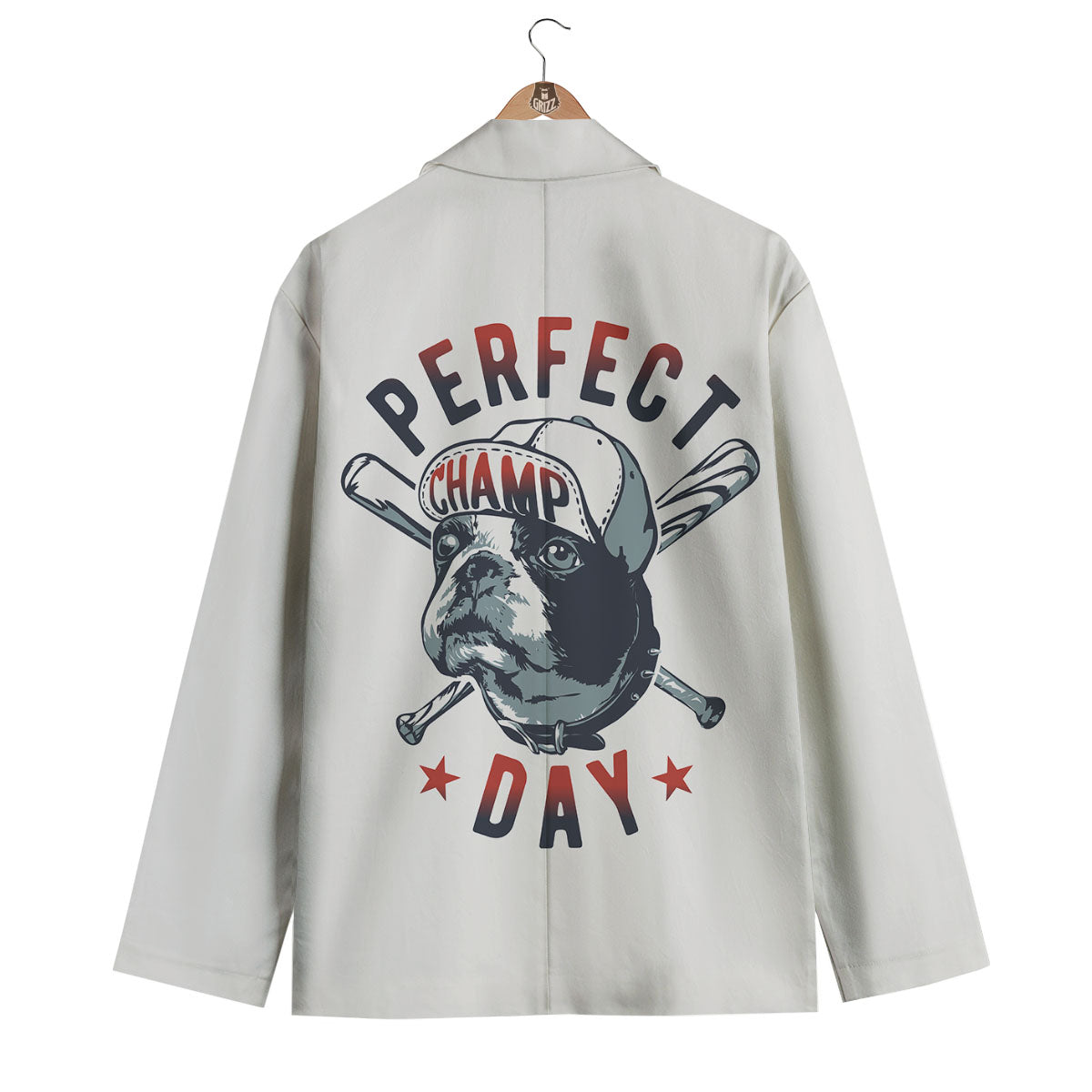 Puppy French Bulldog And Baseball Print Men's Blazer-grizzshop